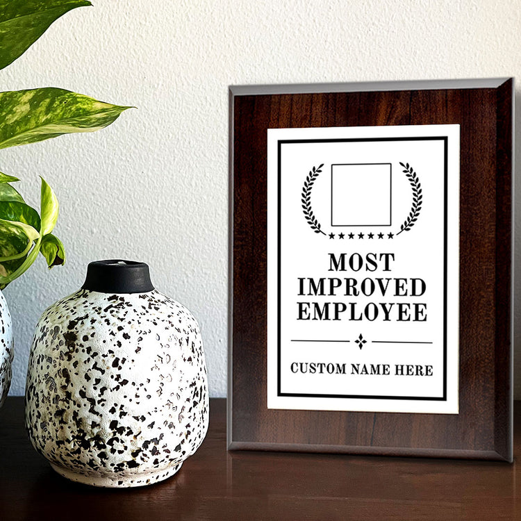 Most Improved Employee Award Personalized (Wooden) Wall Plaque With Easel Acrylic Stand | Workplace Recognition Ceremonies Award Plaques