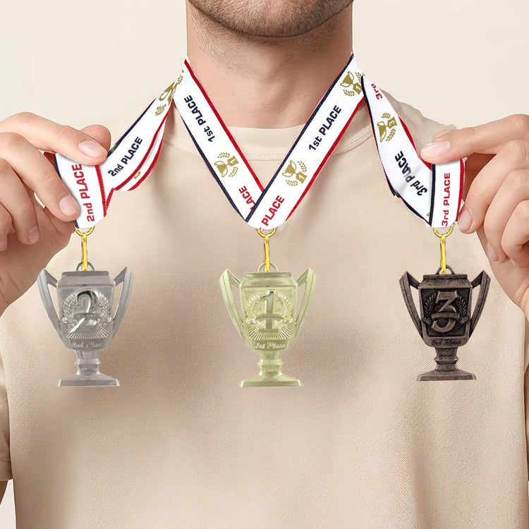 1st 2nd 3rd Place Cup Star Award Medals - 3 Piece Set (Gold, Silver, Bronze) Includes Ribbon