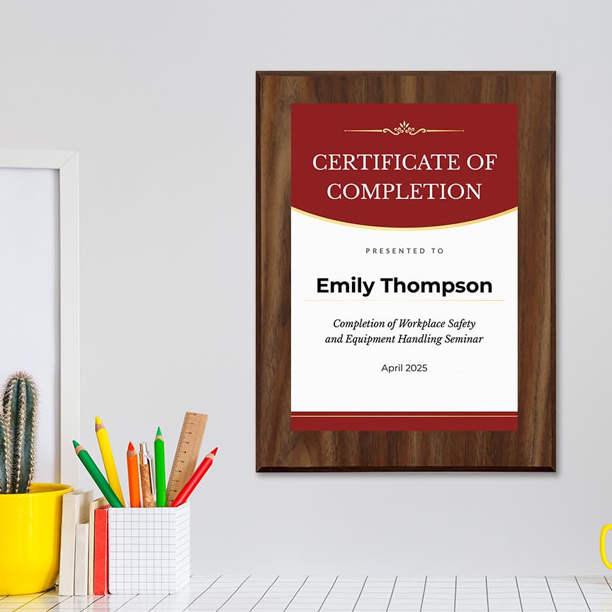 Certificate of Completion (Wooden) Wall Plaque With Easel Acrylic Stand | Certificates & Achievements Personalized Wall Prints (Plaques)