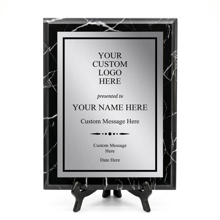 Personalized Award & Recognition Marble Effect Wall Plaques, Custom Plaques with Optional Easel Stand for Ceremonies, Achievements & Tributes