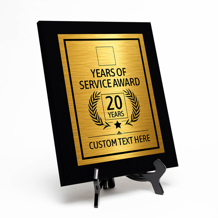 Years of Service Award Plaque — 20 Years Award Personalized (Black) Wall Plaque With Easel Acrylic Stand | Workplace Recognition Ceremonies Award Plaques