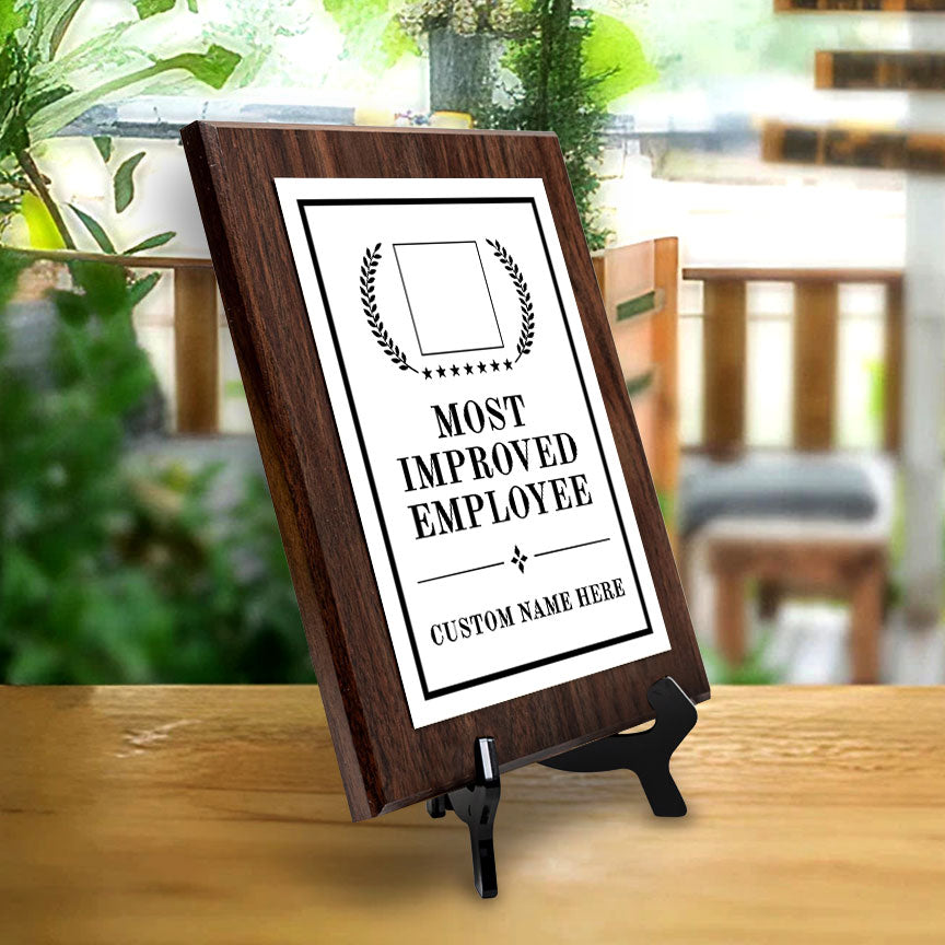 Most Improved Employee Award Personalized (Wooden) Wall Plaque With Easel Acrylic Stand | Workplace Recognition Ceremonies Award Plaques