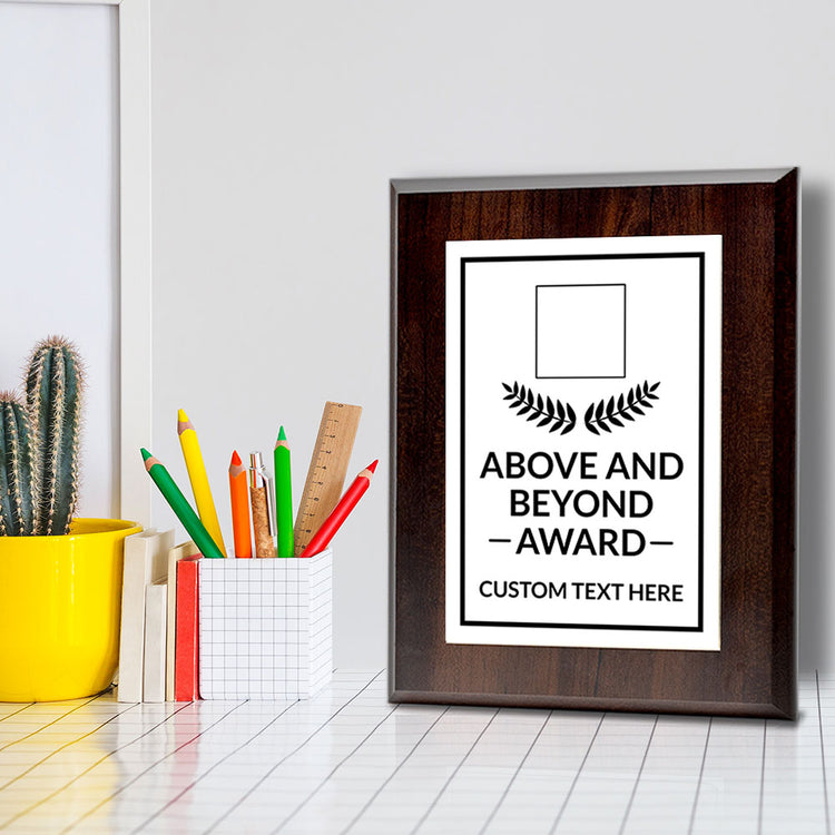 Above and Beyond Award Personalized (Wooden) Wall Plaque With Easel Acrylic Stand | Workplace Recognition Ceremonies Award Plaques