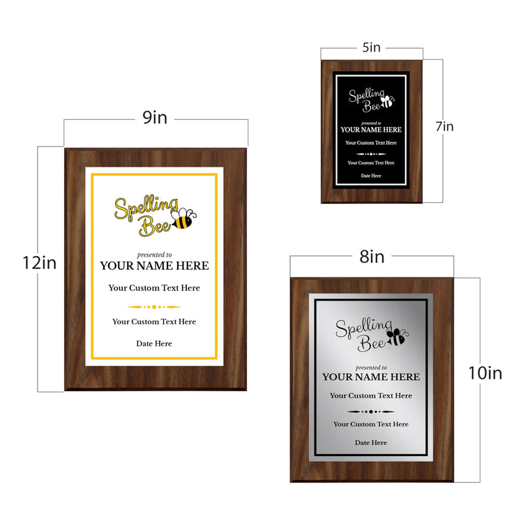 Spelling Bee Competition Custom Award Plaque | Easel Mount Option | Achievement and Recognition Personalizable Plaques