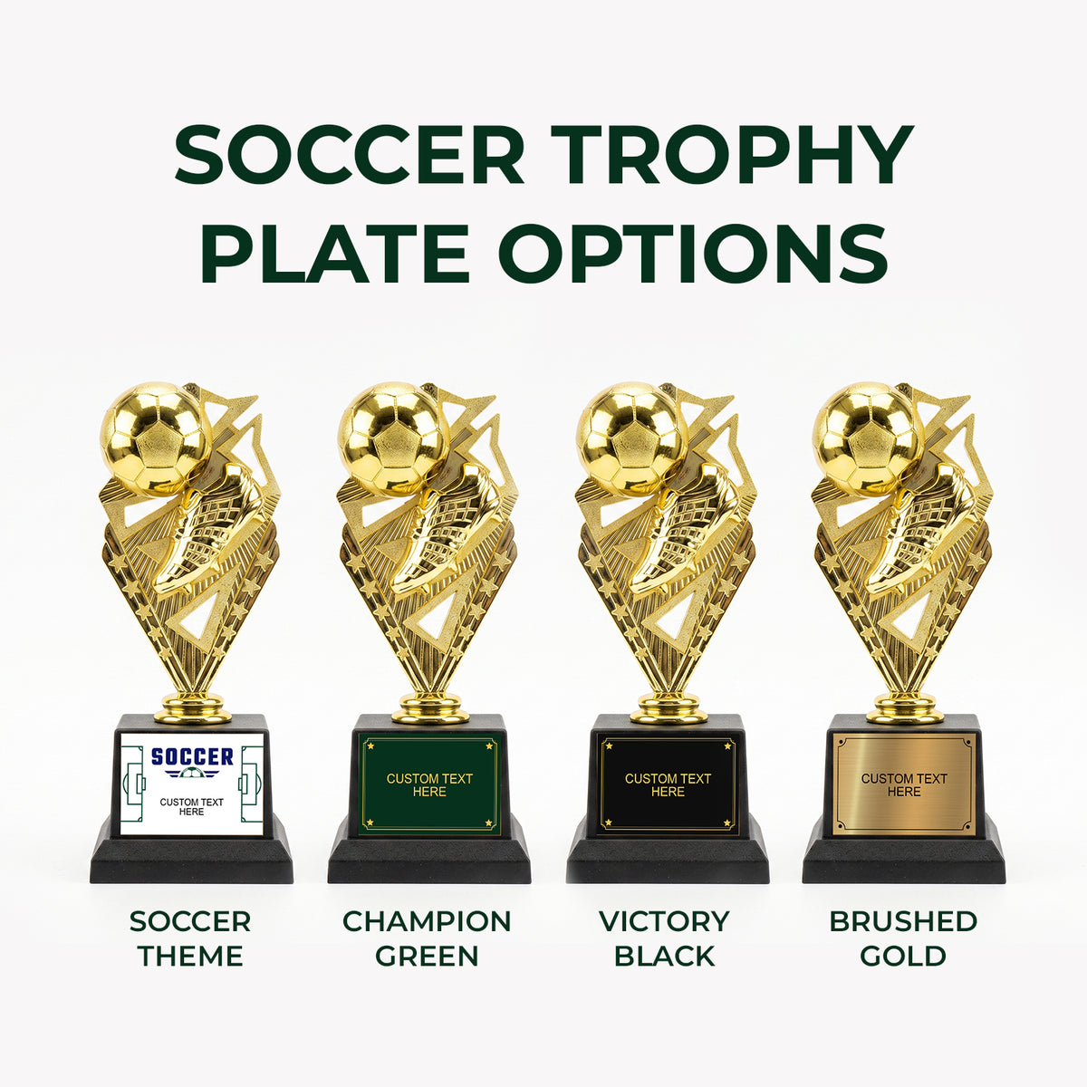 All Quality Soccer Trophy, Custom Engraved Ball & Cleat Figure, Black Base — Personalized Youth Soccer Award, MVP & Most Improved Player Gift