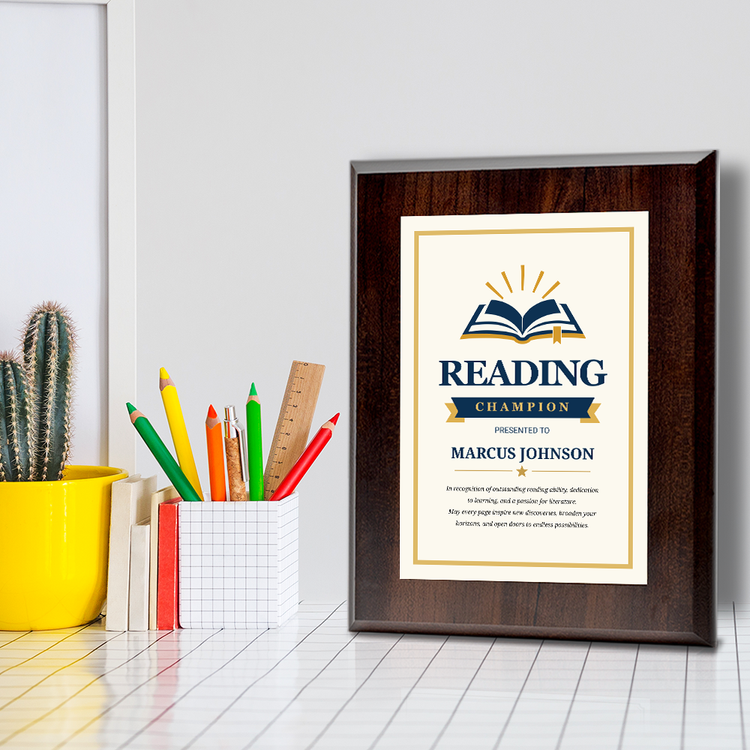 Reading Champion Award Personalized Wall Plaque With Easel Acrylic Stand | Education Recognition School Award Plaques