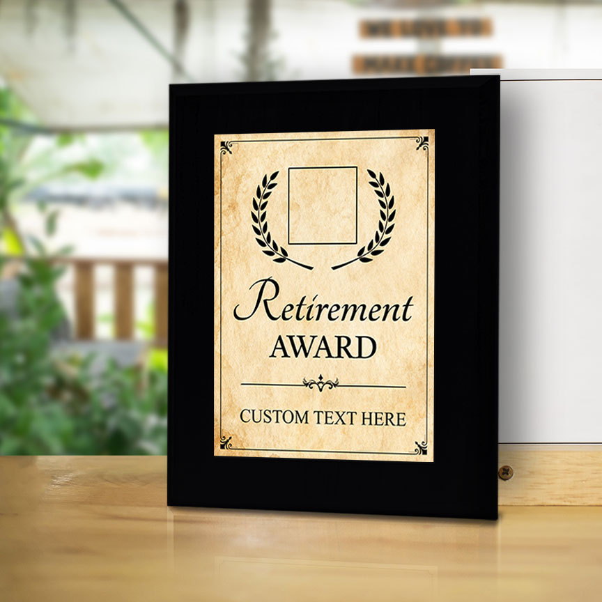 Retirement Award Personalized (Black) Wall Plaque With Easel Acrylic Stand | Workplace Recognition Ceremonies Award Plaques