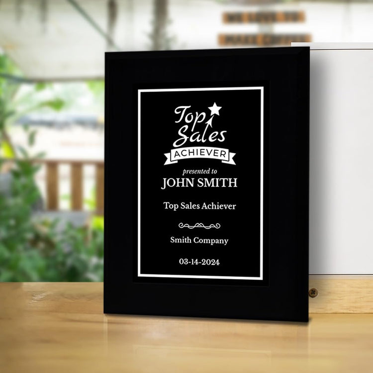 Top Sales Achiever Customizable Black Frame Award Plaque | Easel Mount Option | Achievement and Recognition Personalizable Plaques