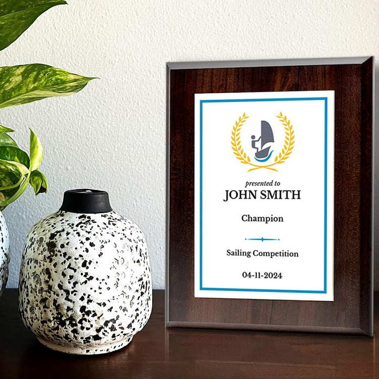 Sailing Customizable Wooden Award Plaque | Easel Mount Option | Achievement and Recognition Personalizable Plaques