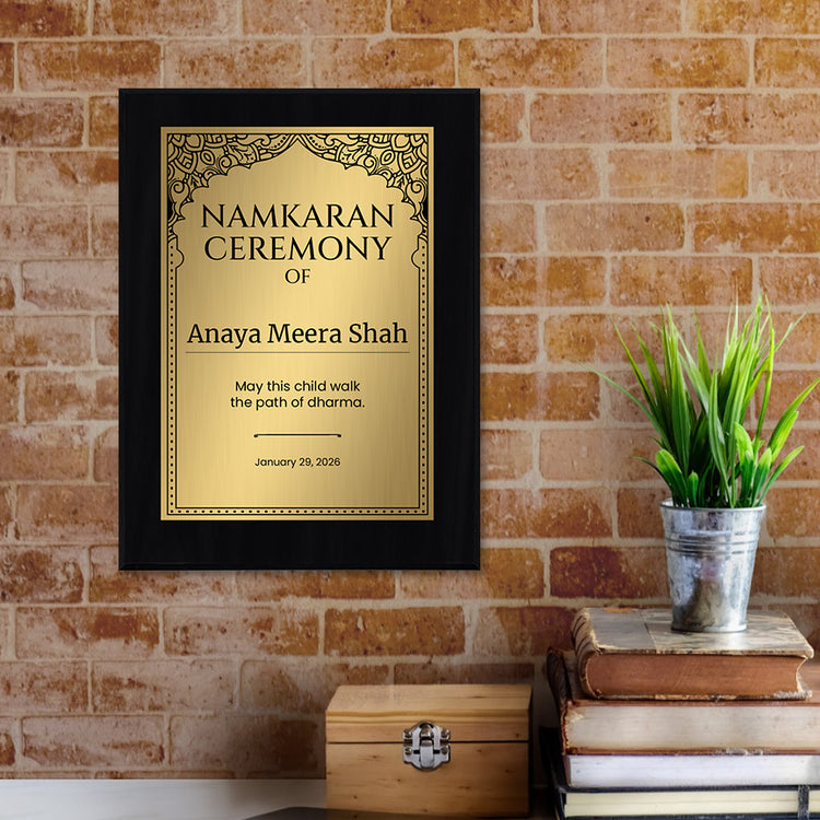 Personalized Namkaran Ceremony Award Plaque, Custom Wooden Wall Plaque with Optional Easel Stand for Hindu Naming Ceremony