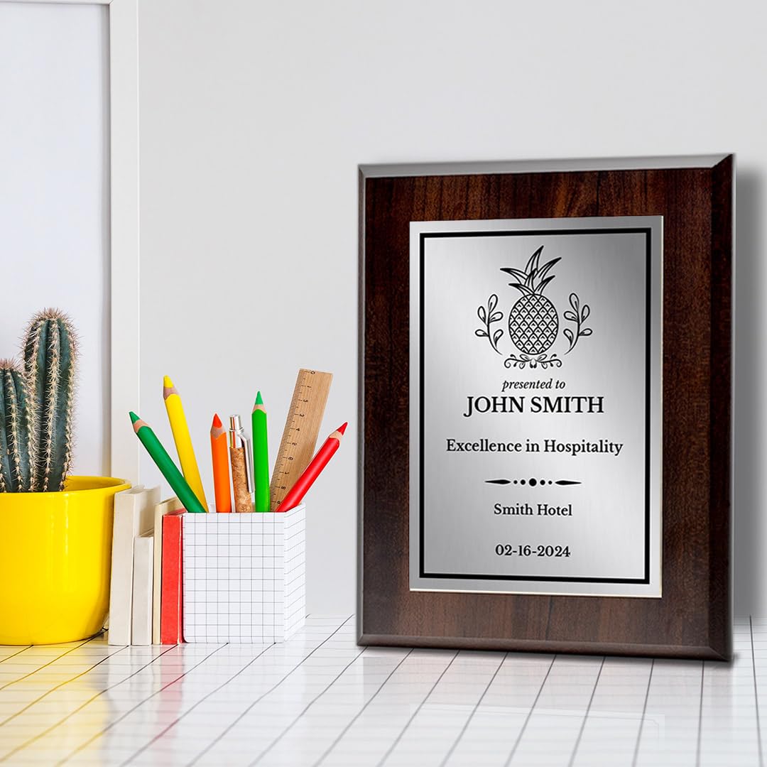 Hospitality Theme Customizable Award Plaque | Easel Mount Option | Recognition of Achievement and Service Personalizable Plaques