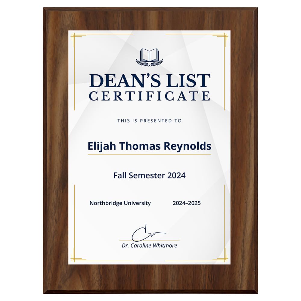 Dean’s List Certificate Personalized (Wooden) Wall Plaque With Easel Acrylic Stand | Certificates & Achievements