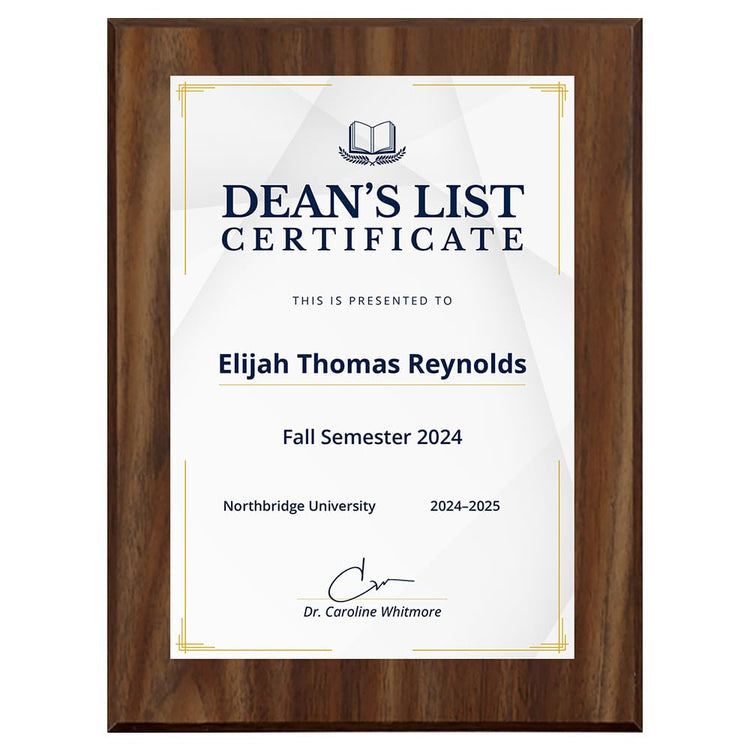 Dean’s List Certificate Personalized (Wooden) Wall Plaque With Easel Acrylic Stand | Certificates & Achievements