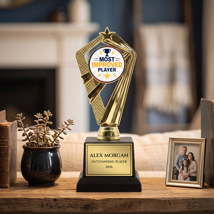 All Quality Most Improved Player Trophy, Custom Engraved — Personalized Award for Any Youth Sport or League