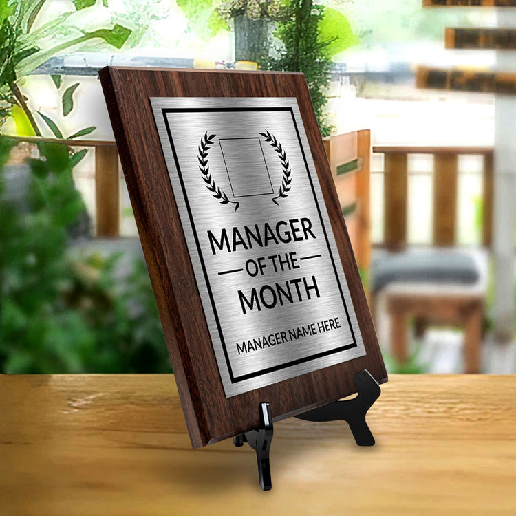 Manager of the Month Award Personalized (Wooden) Wall Plaque With Easel Acrylic Stand | Workplace Recognition Ceremonies Award Plaques