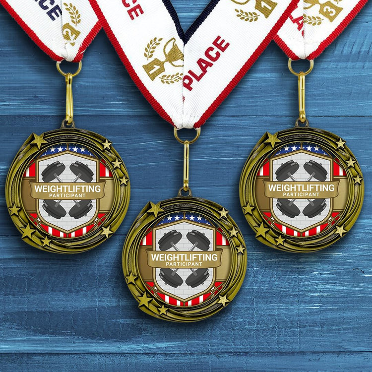 All Quality Stars Design Weightlifting Medal | Competition | High Quality Metal Medal - 1st, 2nd, 3rd Place