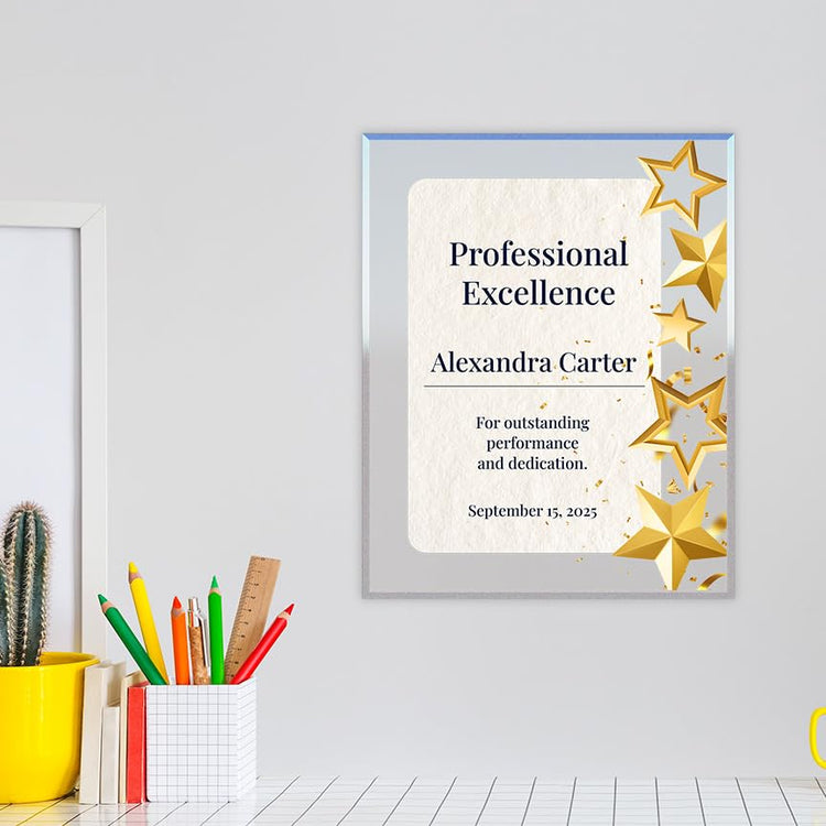 SignsByLITA Personalized Acrylic Award Plaque with Star Design – Custom Engraved Clear Desk Award, Recognition Gift, Office Decor (Multiple Sizes)