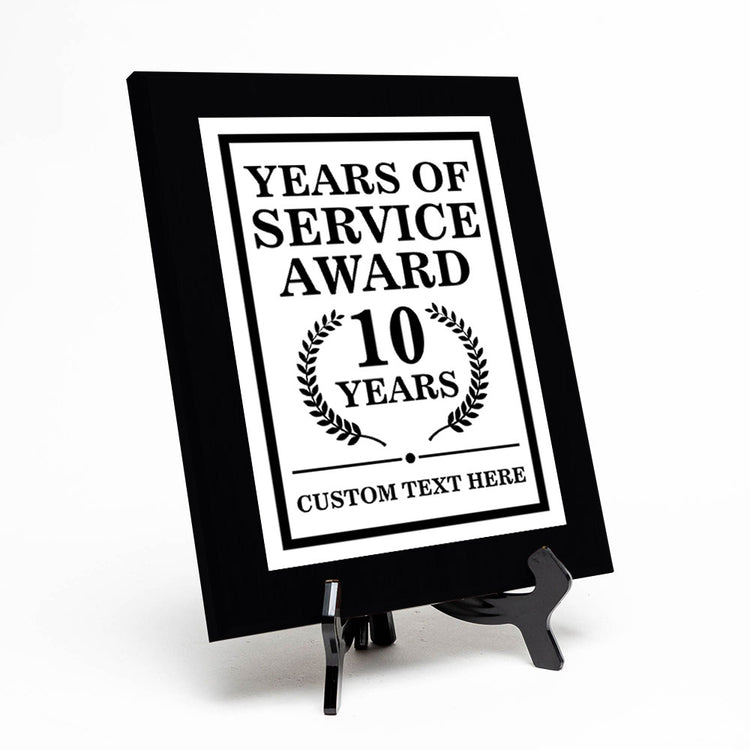 Years of Service Award Plaque — 10 Years Award Personalized (Black) Wall Plaque With Easel Acrylic Stand | Workplace Recognition Ceremonies Award Plaques