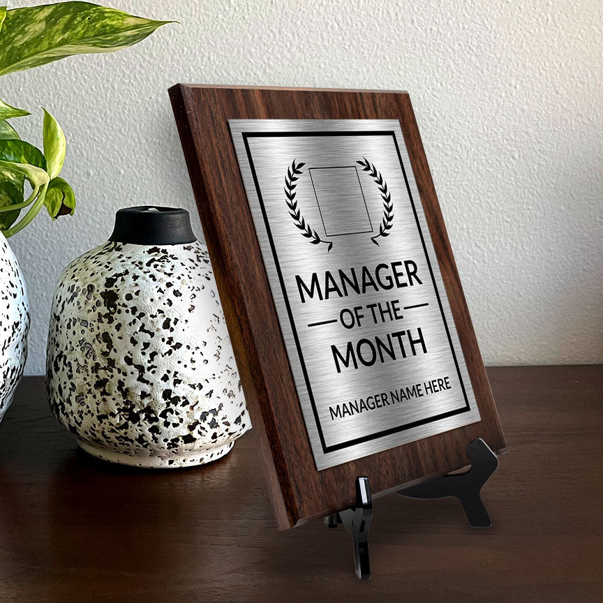 Manager of the Month Award Personalized (Wooden) Wall Plaque With Easel Acrylic Stand | Workplace Recognition Ceremonies Award Plaques