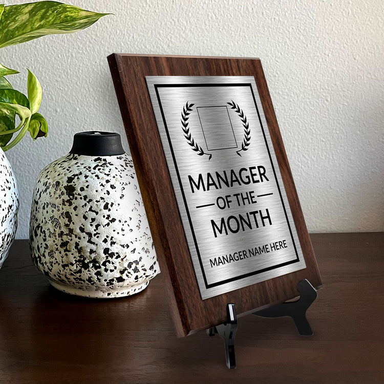 Manager of the Month Award Personalized (Wooden) Wall Plaque With Easel Acrylic Stand | Workplace Recognition Ceremonies Award Plaques