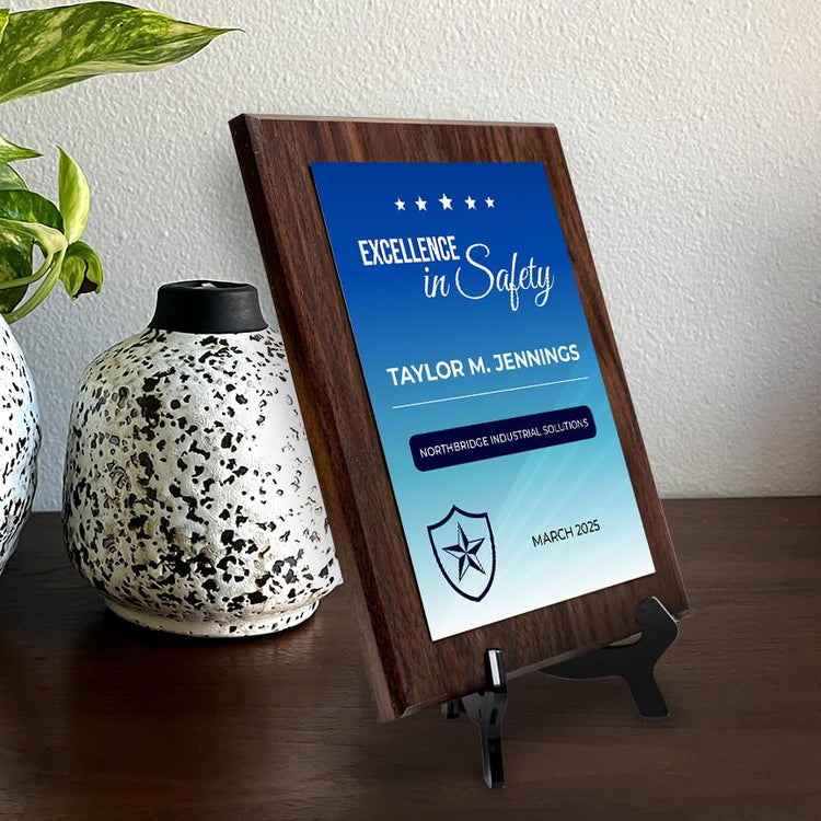 Safety Award (Wooden) Wall Plaque With Easel Acrylic Stand | Certificates & Achievements Personalized Wall Prints (Plaques)