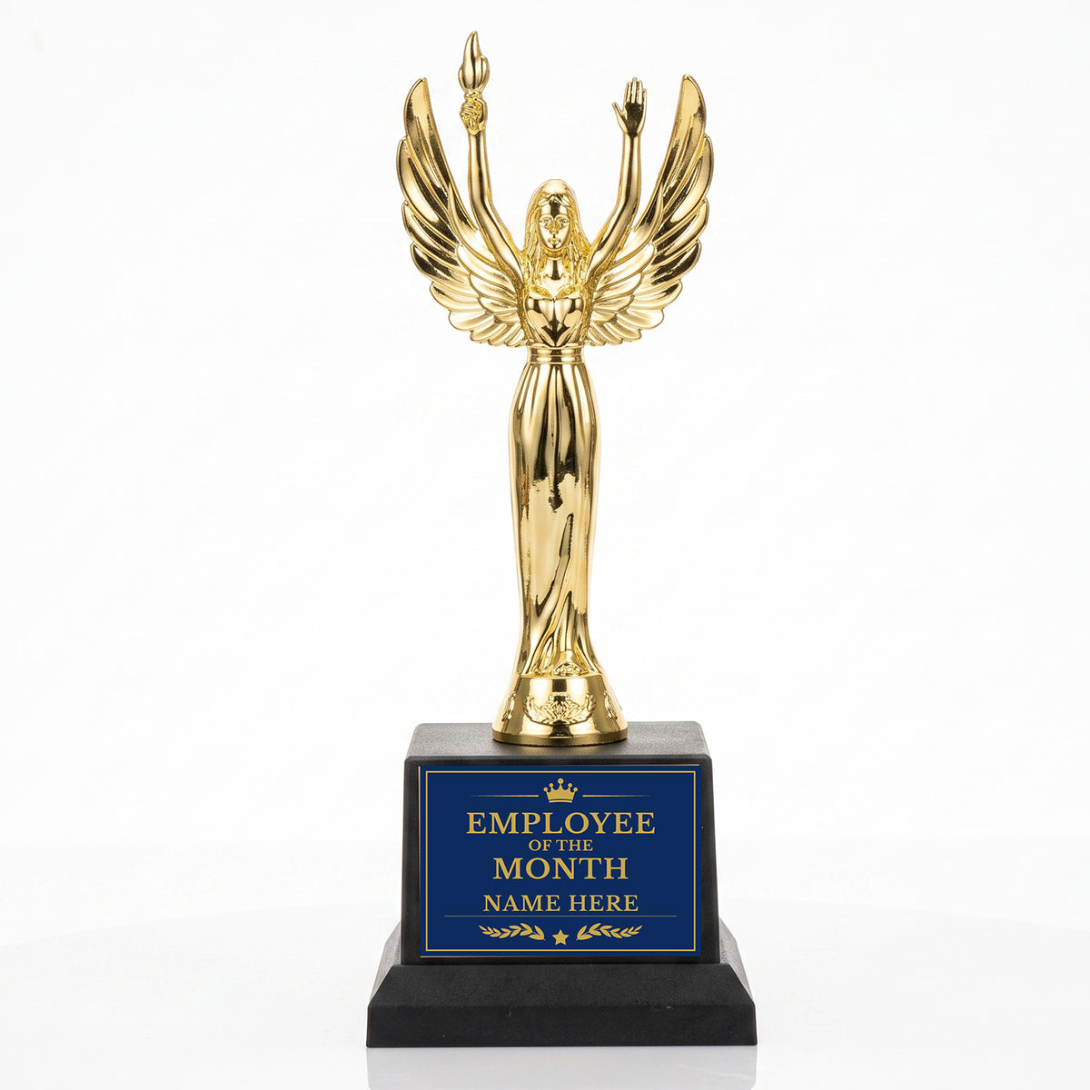 All Quality Employee of the Month Trophy, Winged Victory Figure, Custom Engraved — Personalized Monthly Workplace Recognition Award
