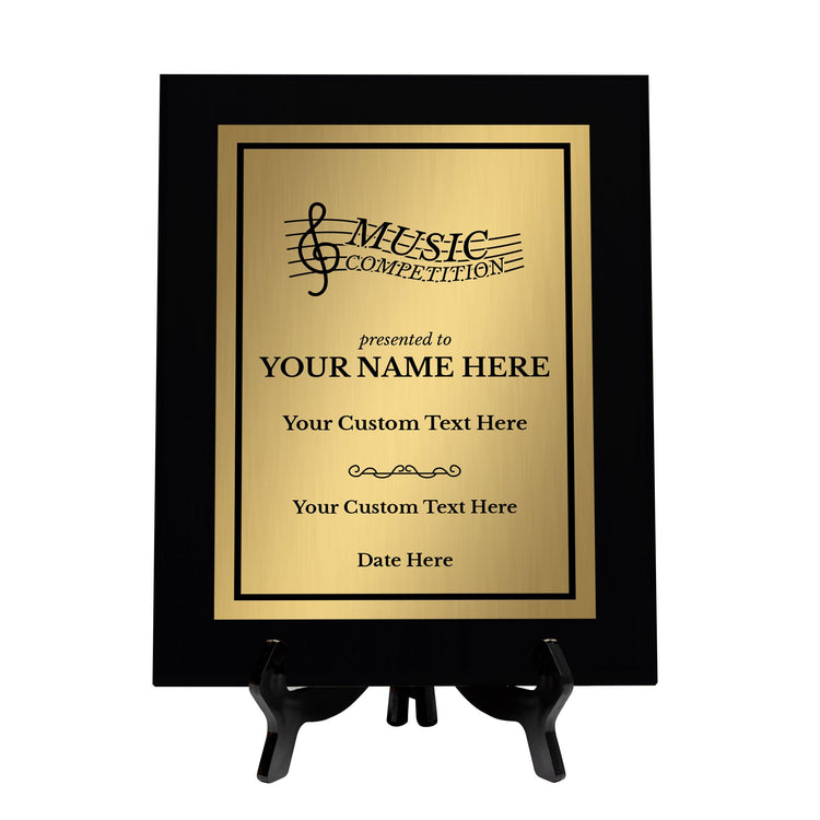 Music Competition Customizable Black Frame Award Plaque | Easel Mount Option | Achievement and Recognition Personalizable Plaques
