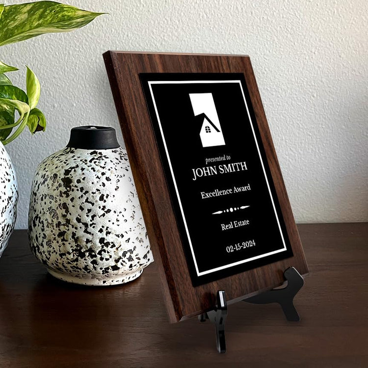 Real Estate Theme Customizable Award Plaque | Easel Mount Option | Recognition of Achievement and Service Personalizable Plaques