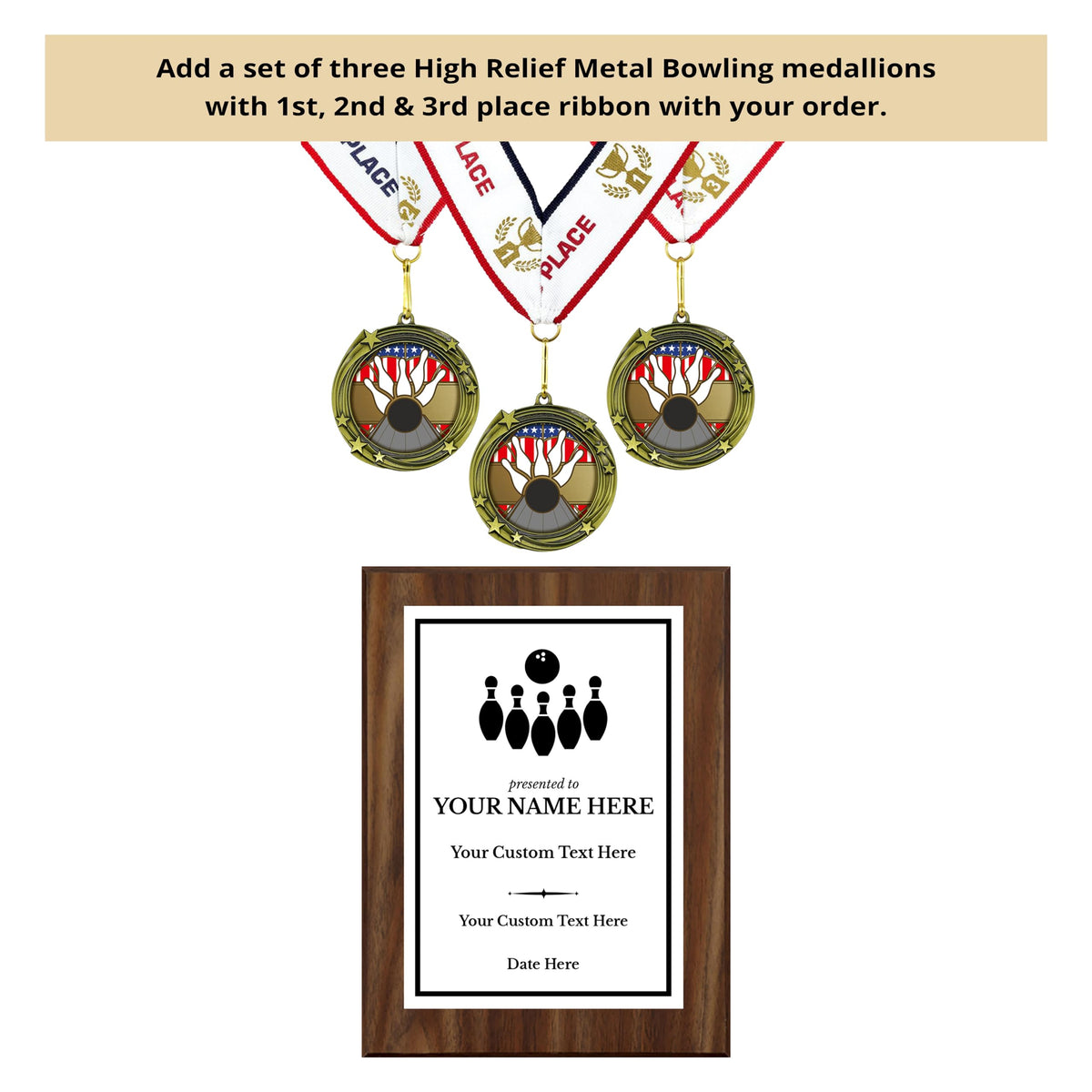 Bowling Customizable Wooden Award Plaque | Easel Mount Option | Achievement and Recognition Personalizable Plaques