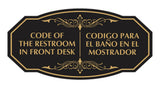 Signs ByLITA Victorian Code Of The Restroom In Front Desk/ Codigo Para el Baño en el Mostrador Bilingual Business Wall or Door Sign