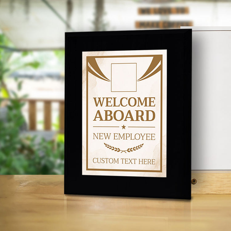 Welcome Aboard — New Employee Award Personalized (Black) Wall Plaque With Easel Acrylic Stand | Workplace Recognition Ceremonies Award Plaques