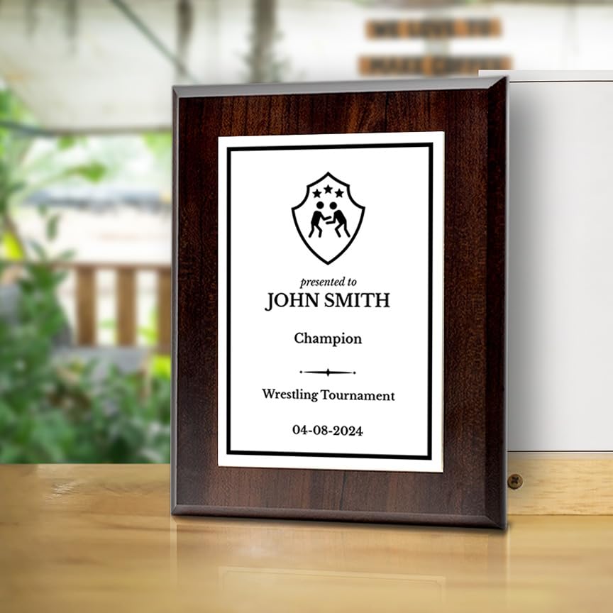 Wrestling Customizable Wooden Award Plaque | Easel Mount Option | Achievement and Recognition Personalizable Plaques