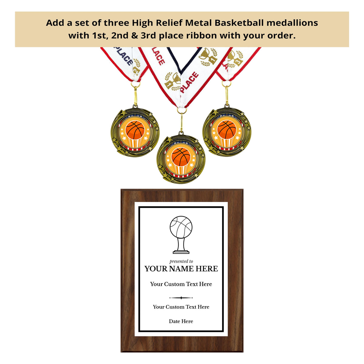 Basketball Customizable Wooden Award Plaque | Easel Mount Option | Achievement and Recognition Personalizable Plaques