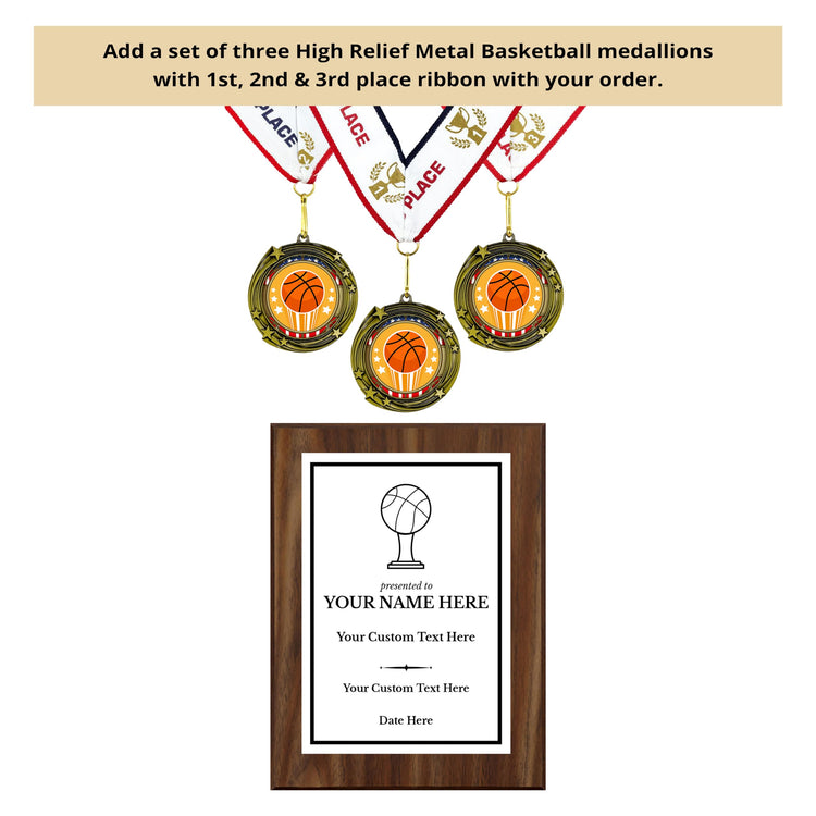 Basketball Customizable Wooden Award Plaque | Easel Mount Option | Achievement and Recognition Personalizable Plaques