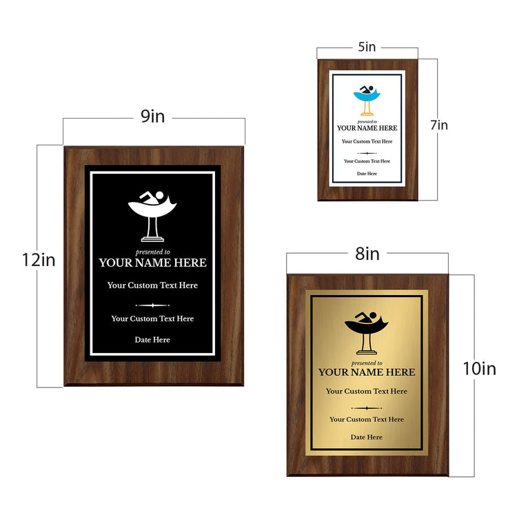 Swimming Customizable Wooden Award Plaque | Easel Mount Option | Achievement and Recognition Personalizable Plaques