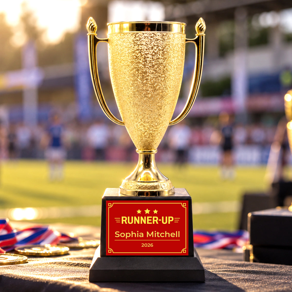 All Quality Runner-Up Cup Trophy, Custom Engraved Gold Cup — Personalized Runner-Up Award for Contests & Competitions