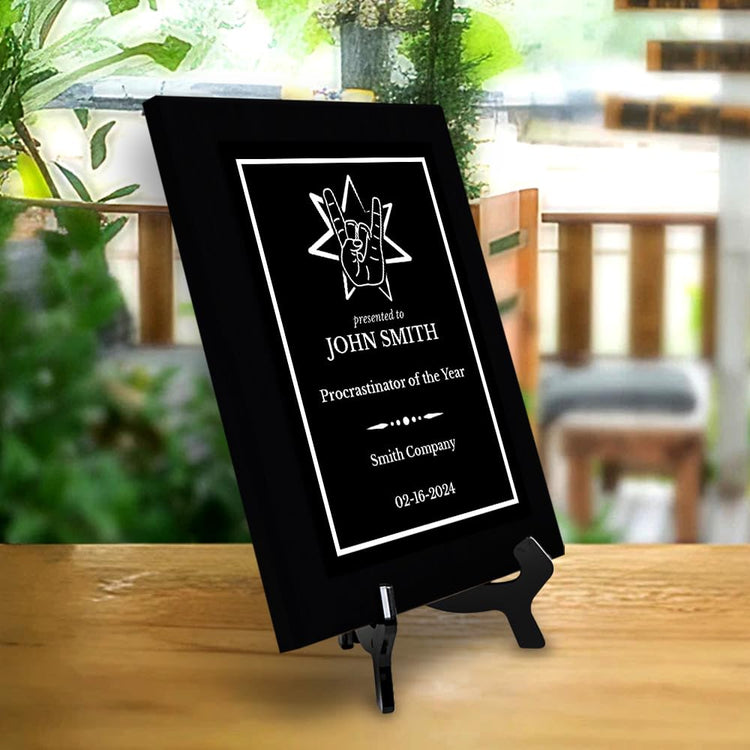 Rock and Roll Novelty Funny Customizable Black Frame Award Plaque | Easel Mount Option | Funny Parody Achievement Personalizable Plaques