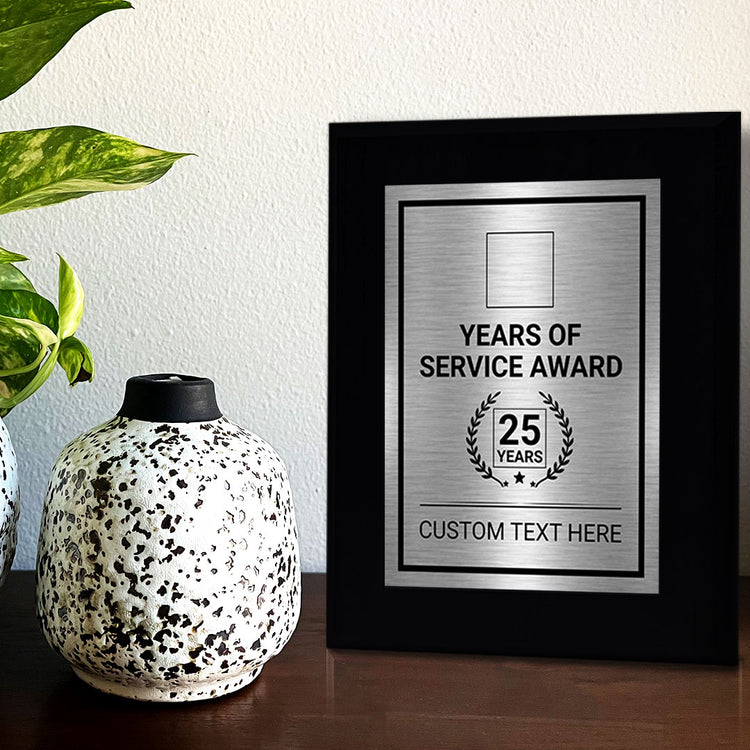 Years of Service Award Plaque — 25 Years Award Personalized (Black) Wall Plaque With Easel Acrylic Stand | Workplace Recognition Ceremonies Award Plaques