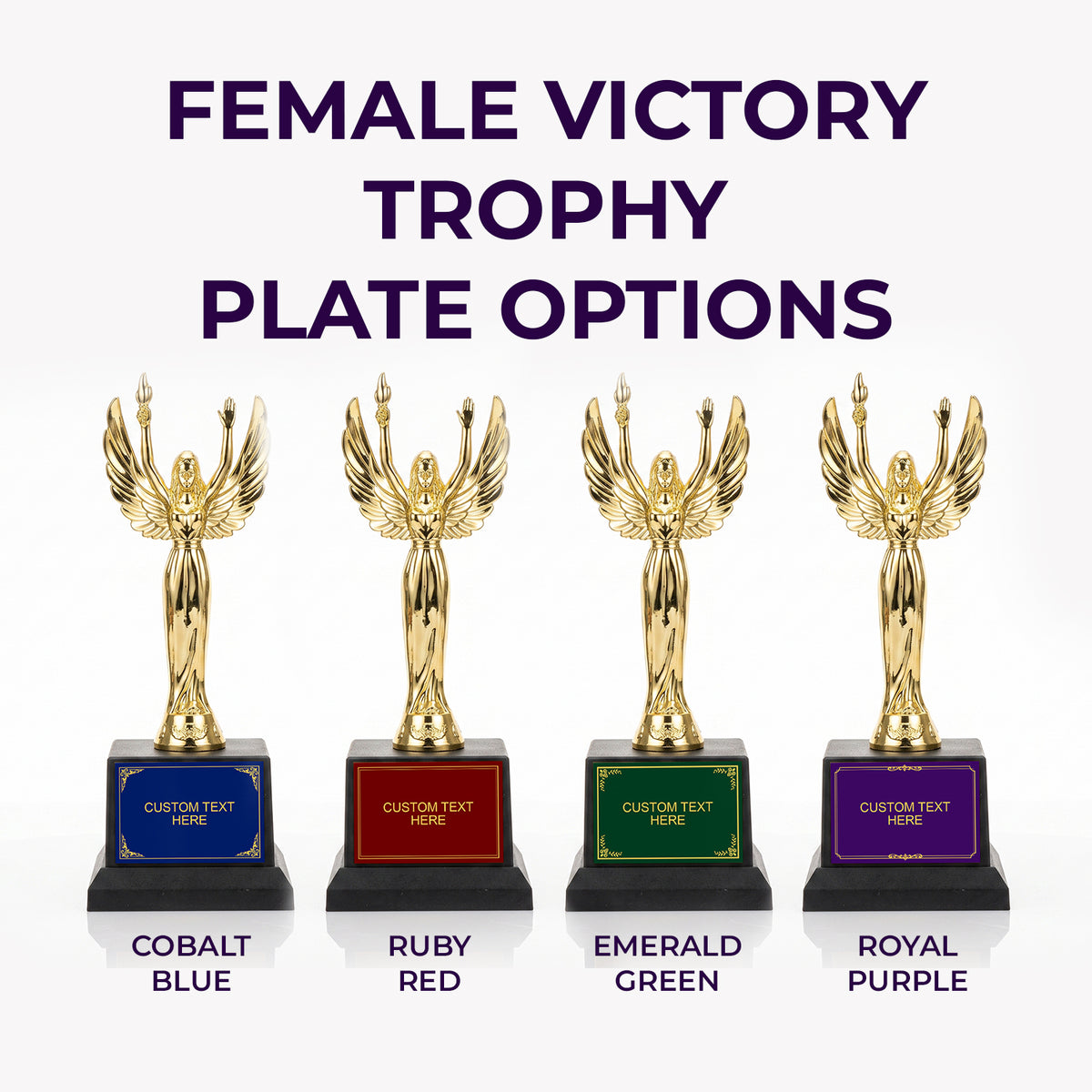 All Quality Victory Trophy, Custom Engraved Winged Figure, Black Base — Personalized Achievement & Recognition Award for Any Occasion