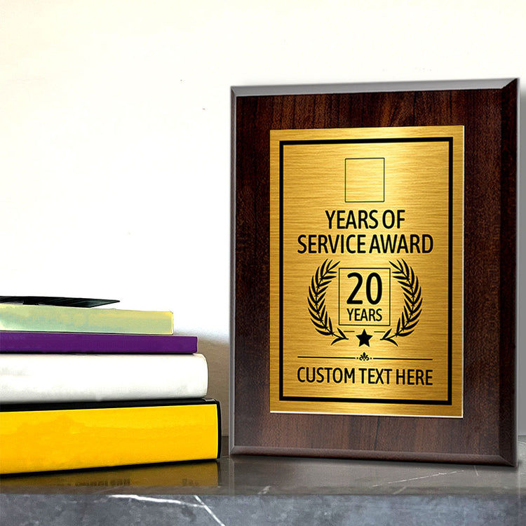 Years of Service Award Plaque — 20 Years Award Personalized (Wooden) Wall Plaque With Easel Acrylic Stand | Workplace Recognition Ceremonies Award Plaques