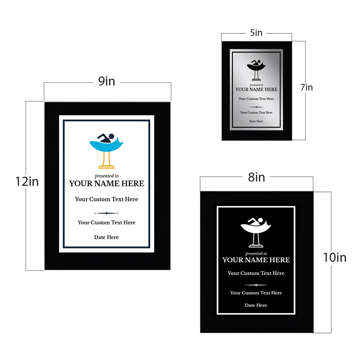 Swimming Customizable Black Frame Wooden Award Plaque | Easel Mount Option | Achievement and Recognition Personalizable Plaques
