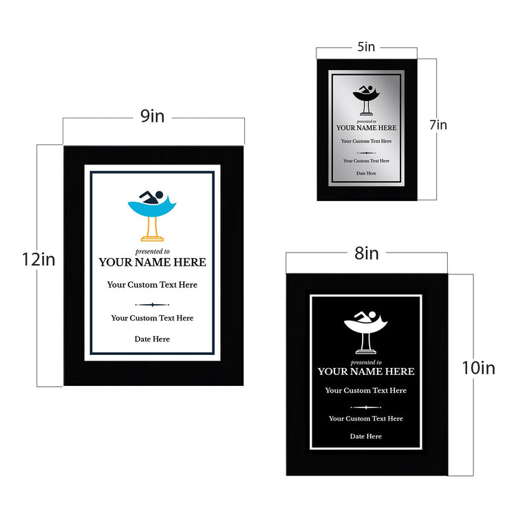 Swimming Customizable Black Frame Wooden Award Plaque | Easel Mount Option | Achievement and Recognition Personalizable Plaques