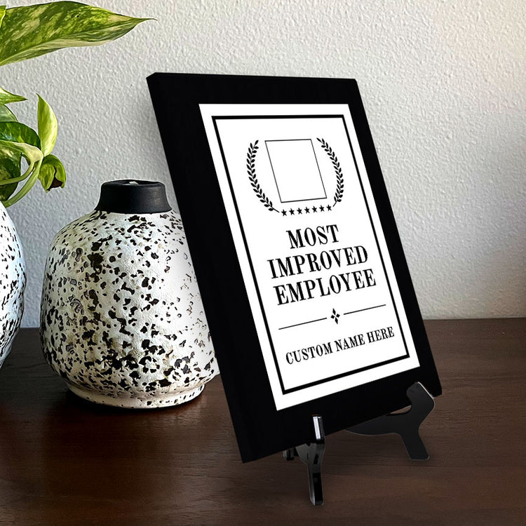 Most Improved Employee Award Personalized (Black) Wall Plaque With Easel Acrylic Stand | Workplace Recognition Ceremonies Award Plaques