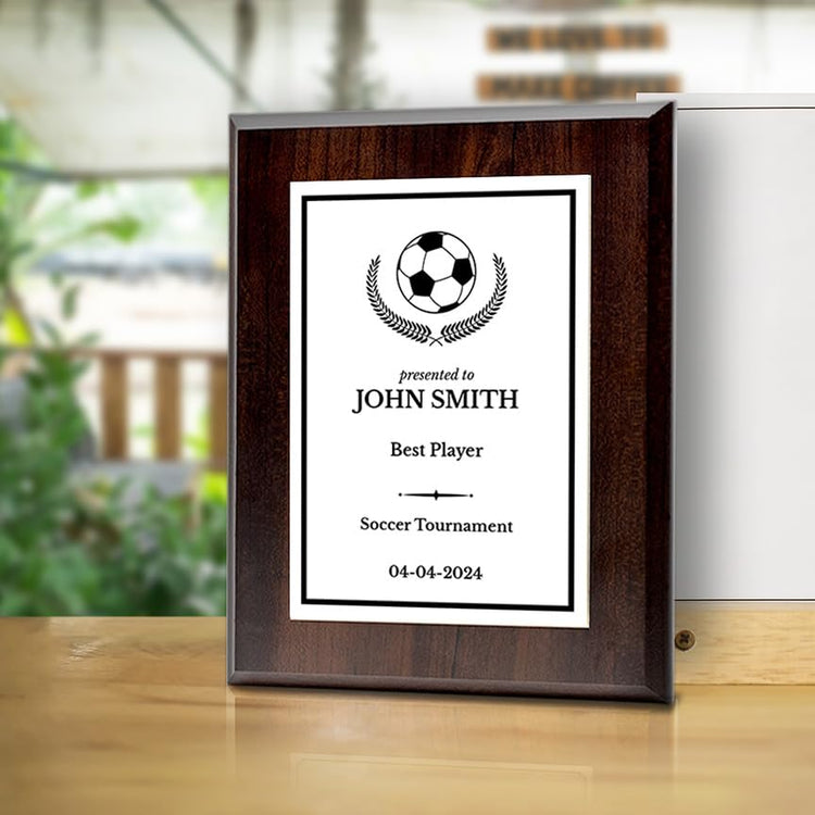 Soccer Customizable Wooden Award Plaque | Easel Mount Option | Achievement and Recognition Personalizable Plaques