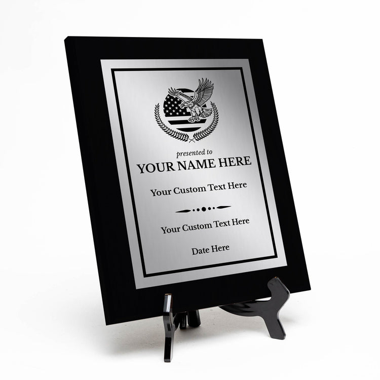 Thank You For Your Service Military and First Responders Customizable Black Frame Award Plaque | Easel Mount Option | Patriotic Recognition of Achievement and Service Personalizable Plaques