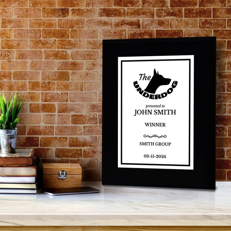 The Underdog Customizable Black Frame Award Plaque | Easel Mount Option | Achievement and Recognition Personalizable Plaques