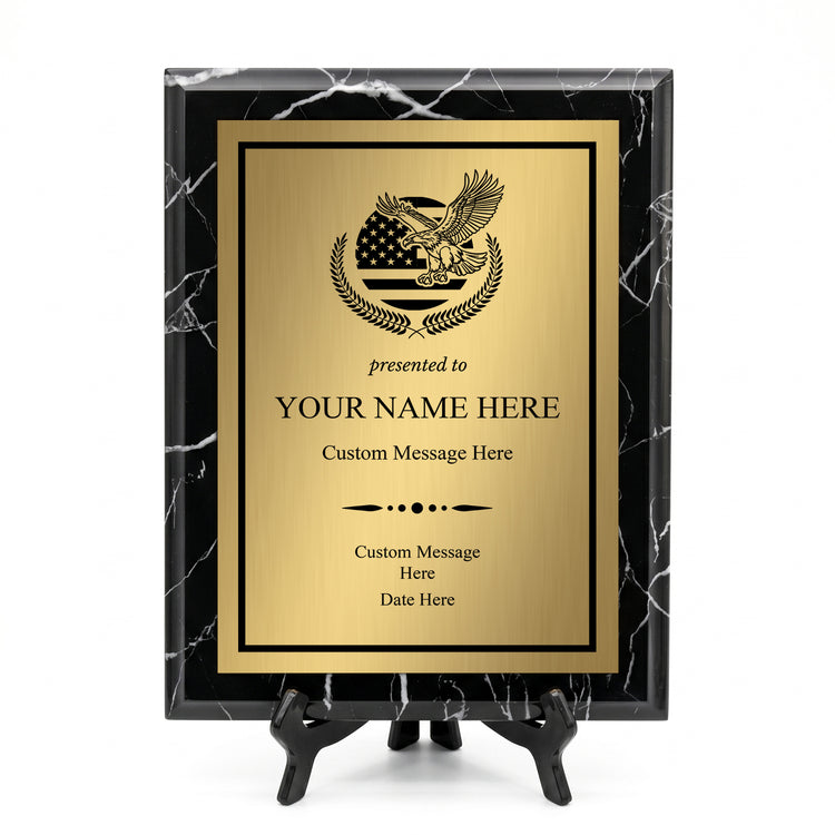Personalized Award & Recognition Marble Effect Wall Plaques, Custom Plaques with Optional Easel Stand for Ceremonies, Achievements & Tributes
