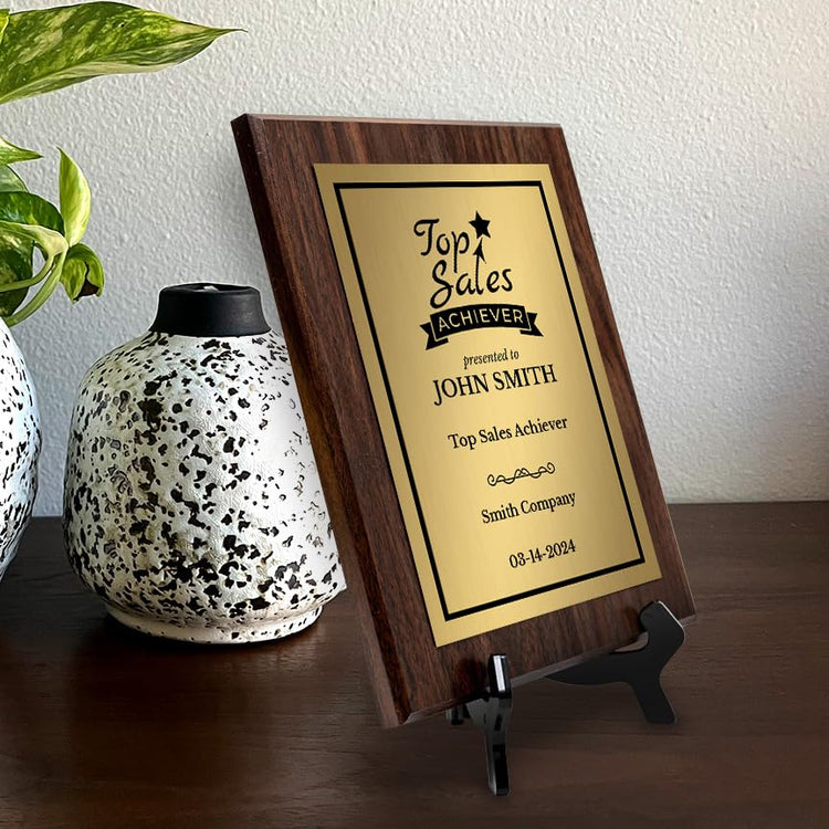 Top Sales Achiever Customizable Award Plaque | Easel Mount Option | Achievement and Recognition Personalizable Plaques