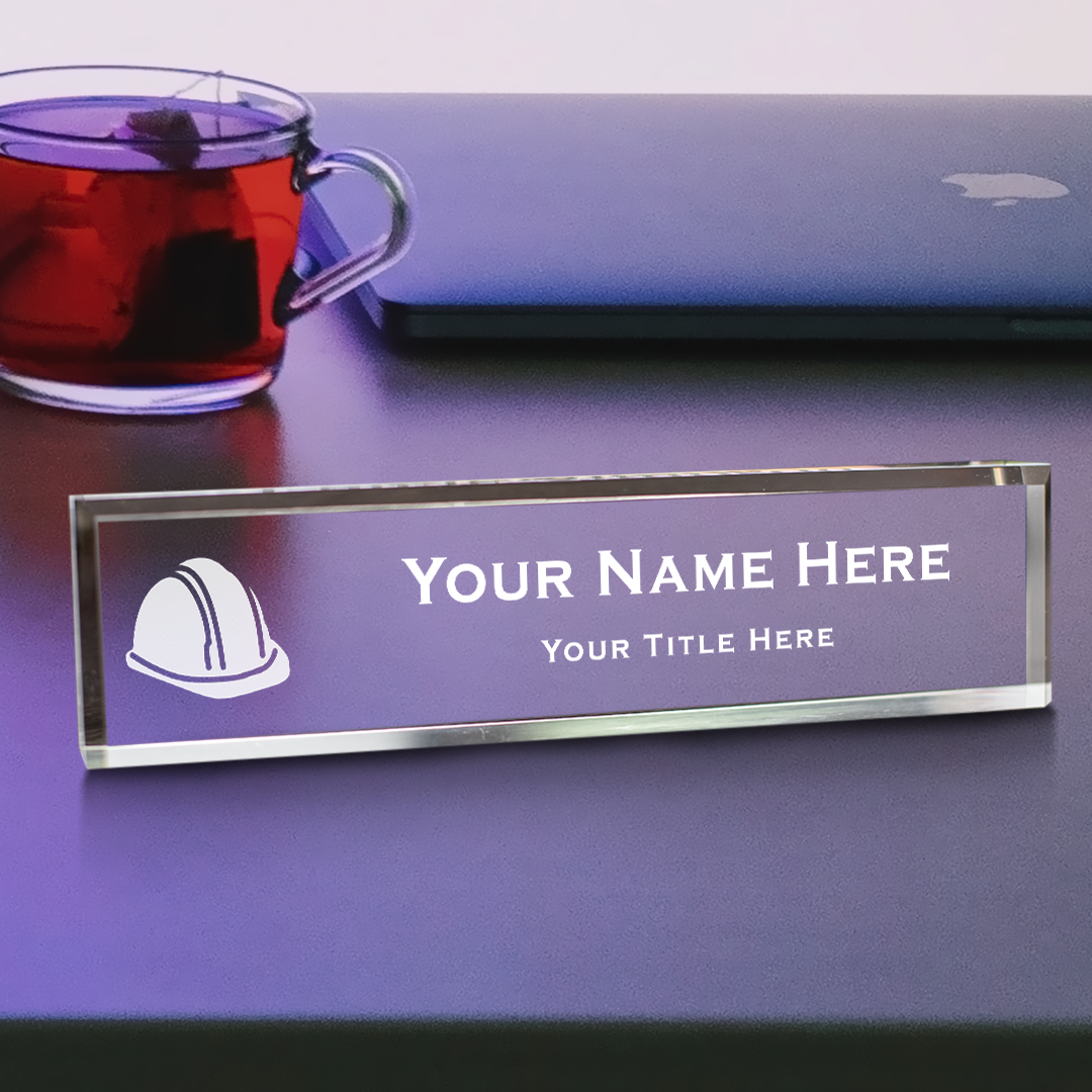Engineer Themed, Personalized Acrylic Desk Sign Hard Hat (2 x 10")