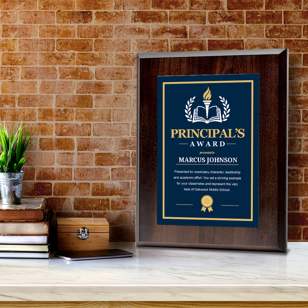 Principal's Award' Award Personalized Wall Plaque With Easel Acrylic Stand | Education Recognition School Award Plaques